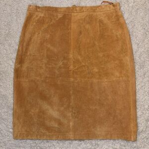 Fall Orange Suede‎ Pencil Skirt Sz 16P Lined Preppy Academia Minimal Neutral